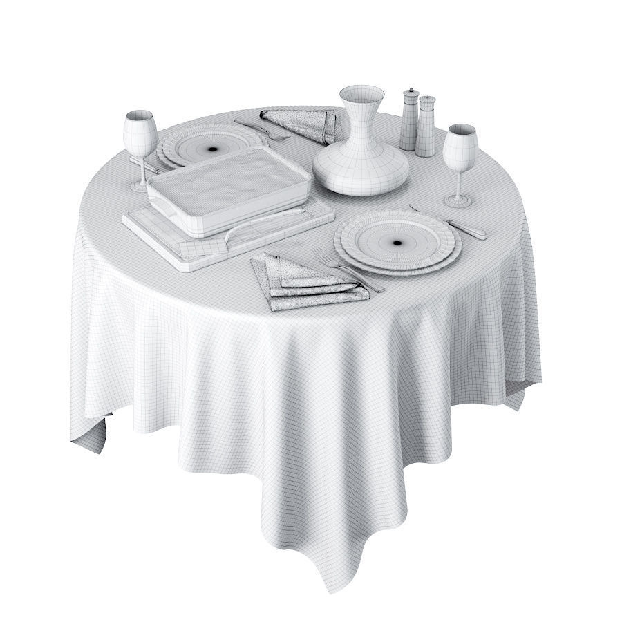Lasagne Set table with silverware and napkins 3D model_5