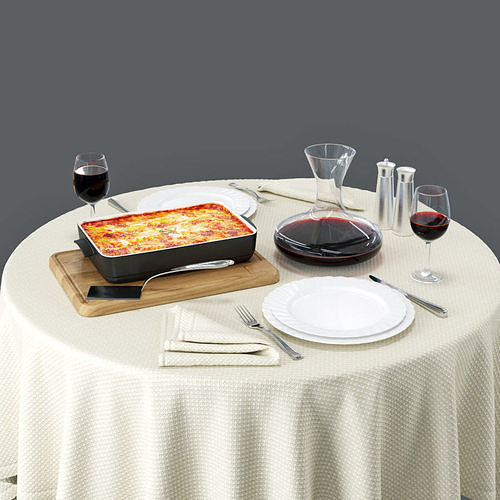 Lasagne Set table with silverware and napkins