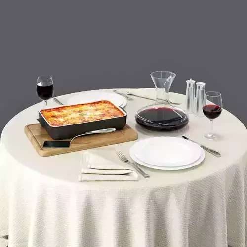 Lasagne Set table with silverware and napkins 3D model