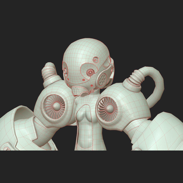 Character - Girl Robot Hardsurface Low-poly 3D model_11
