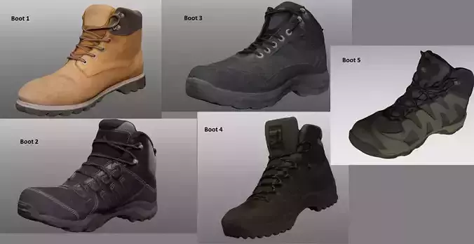 5 Boots Collection Vol 1 Low-poly 3D model