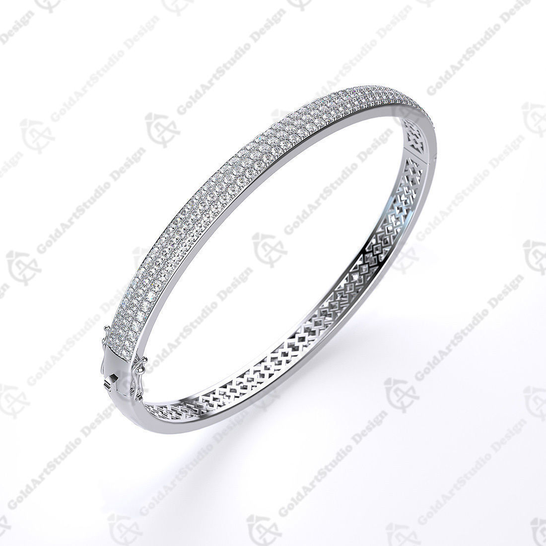 Bangle Bracelet with round gemstones 001 3D print model_1
