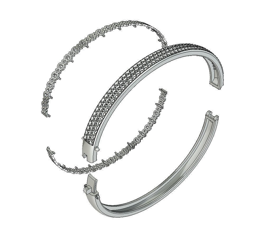 Bangle Bracelet with round gemstones 001 3D print model_6