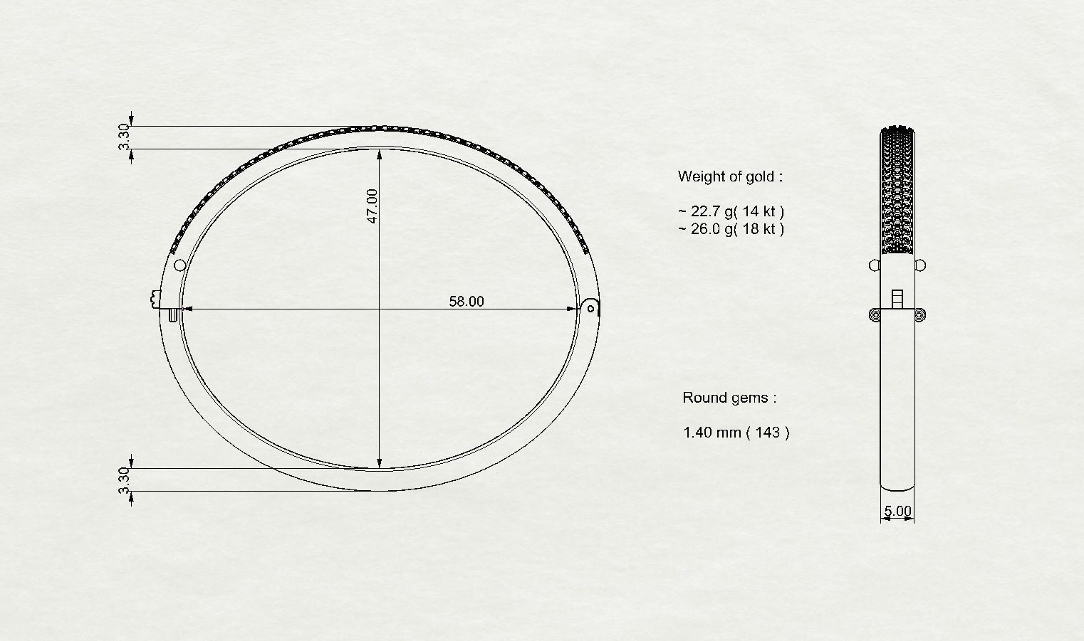 Bangle Bracelet with round gemstones 001 3D print model_2