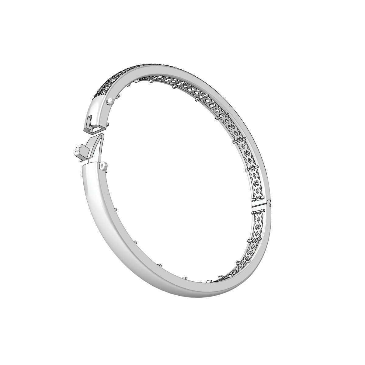 Bangle Bracelet with round gemstones 001 3D print model_9