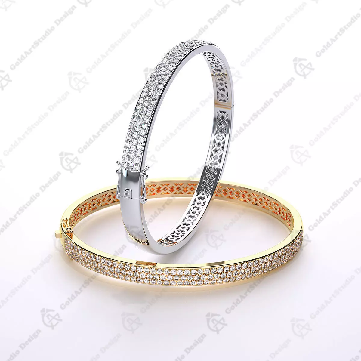 Bangle Bracelet with round gemstones 001 3D print model_0