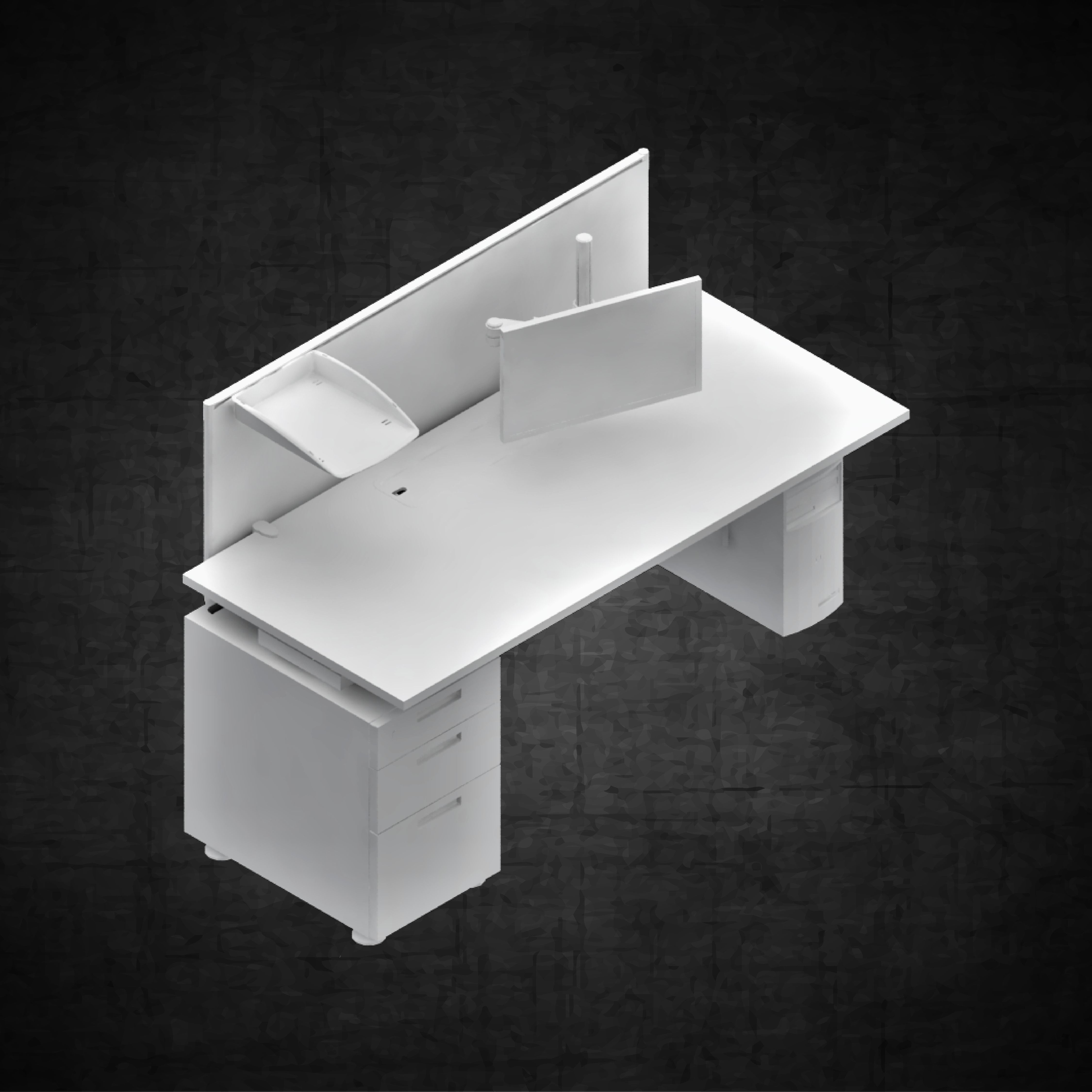 Office furniture workstation computer filing cabinet chair table Low-poly 3D model_4