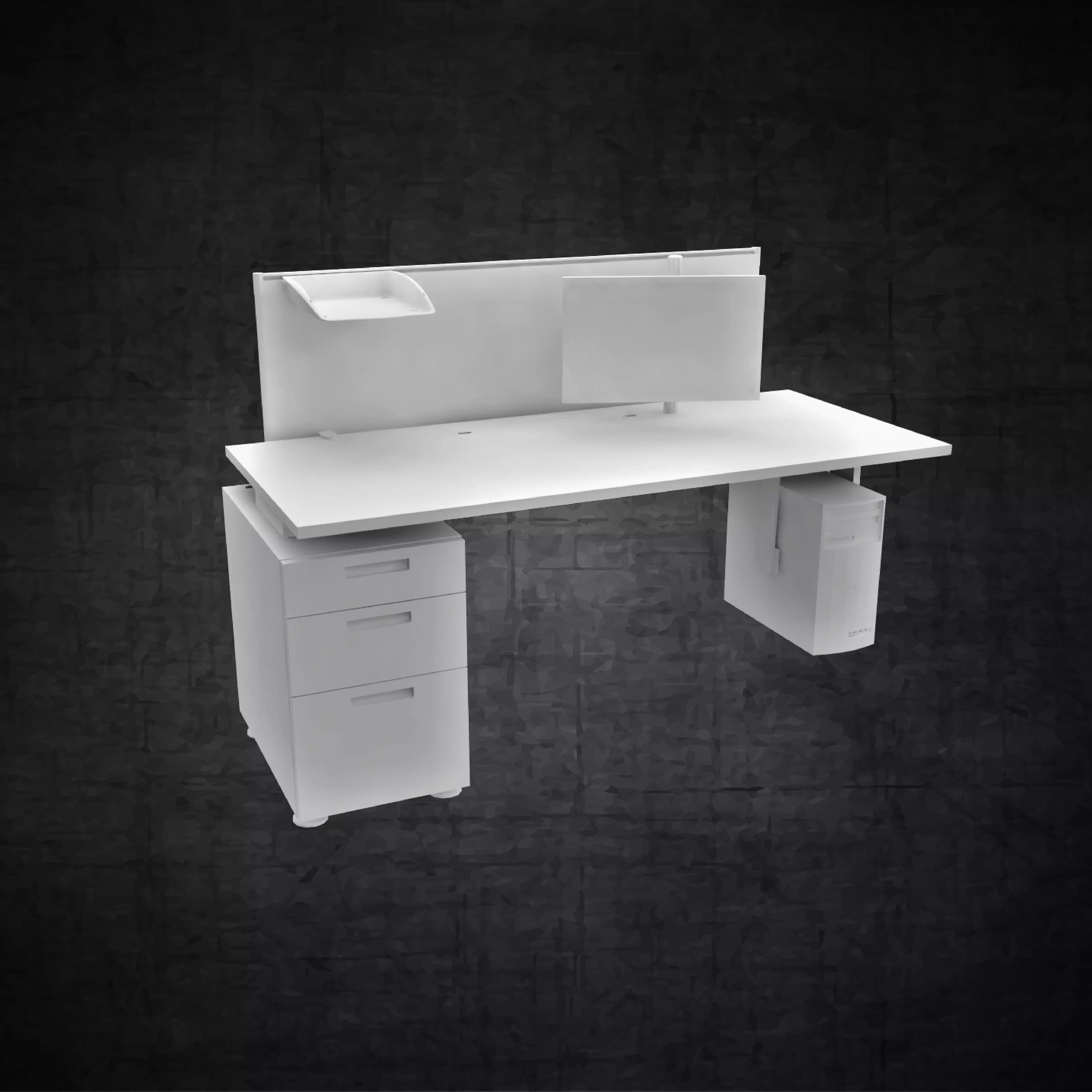 Office furniture workstation computer filing cabinet chair table Low-poly 3D model_0