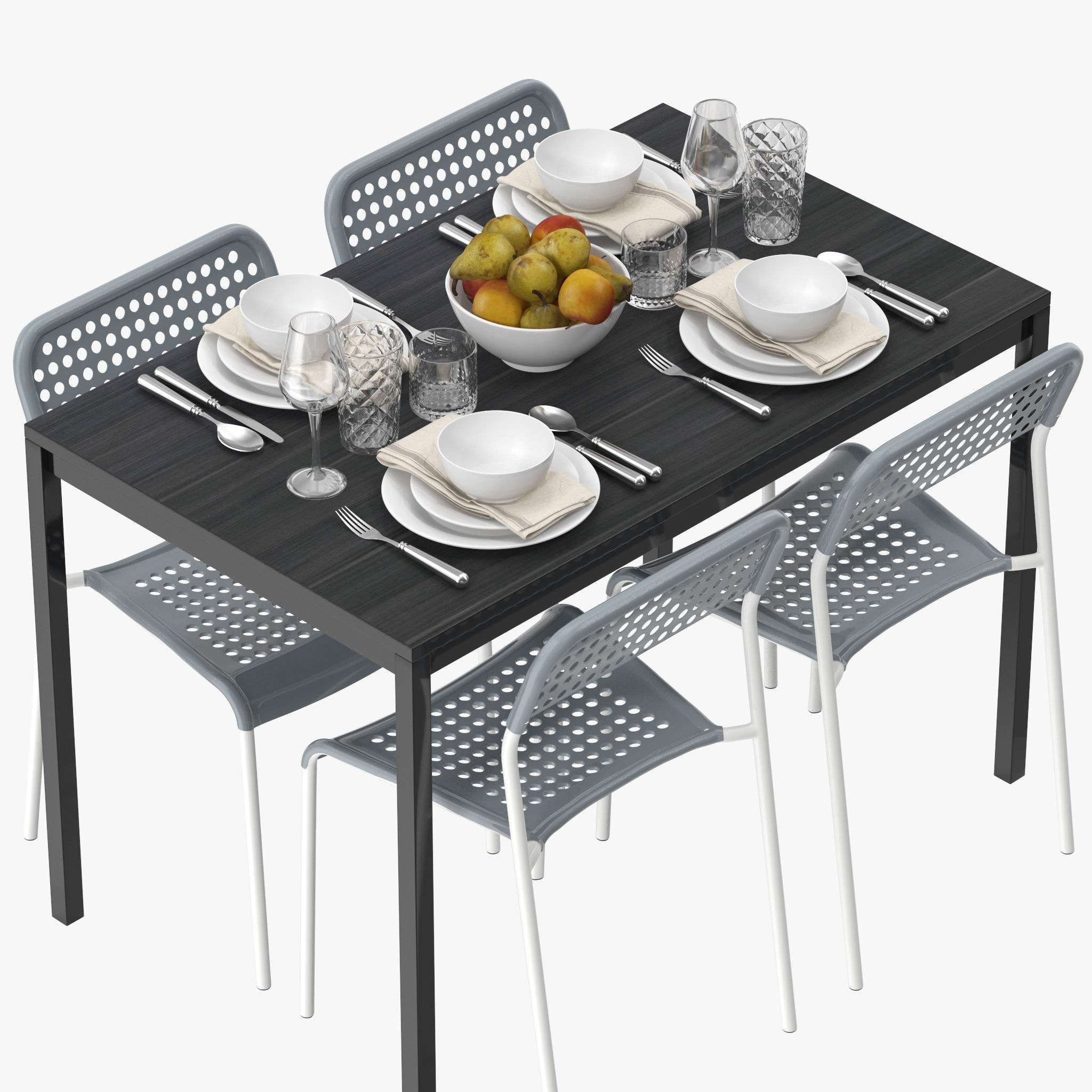 TARENDO dining table with four chairs 3D model_2