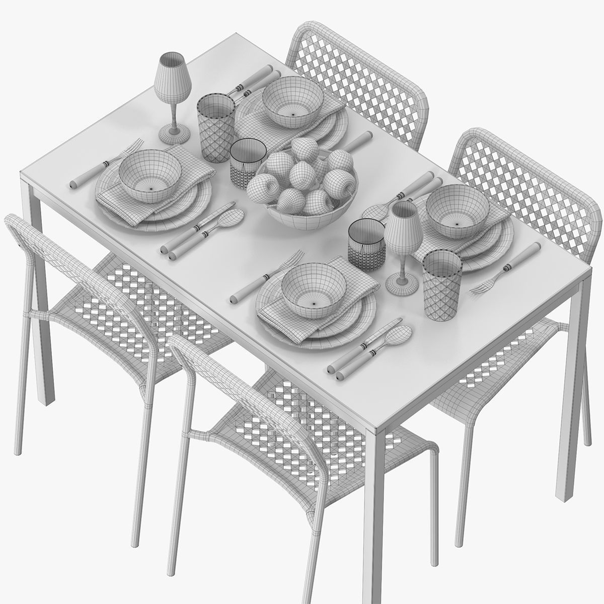 TARENDO dining table with four chairs 3D model_7