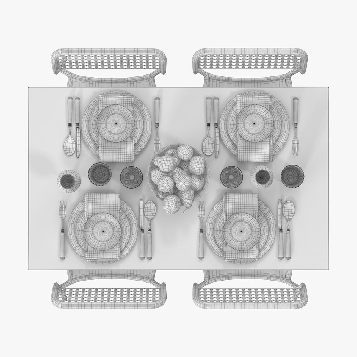TARENDO dining table with four chairs 3D model_6