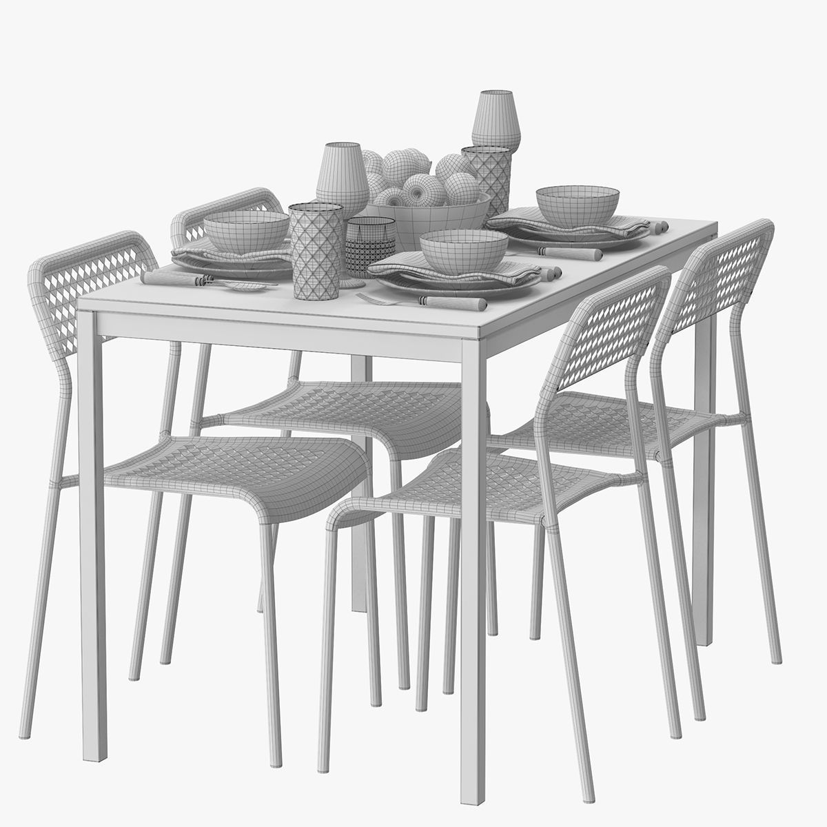 TARENDO dining table with four chairs 3D model_5