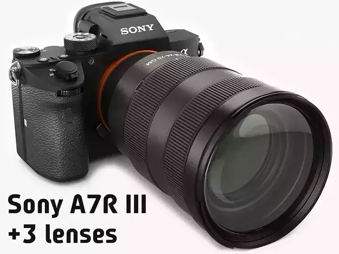Sony Alpha 7R III with three lenses 3D model