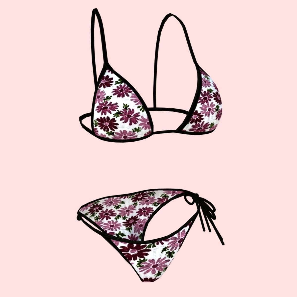sexy FlowerPrint bikini P06 Low-poly 3D model_1