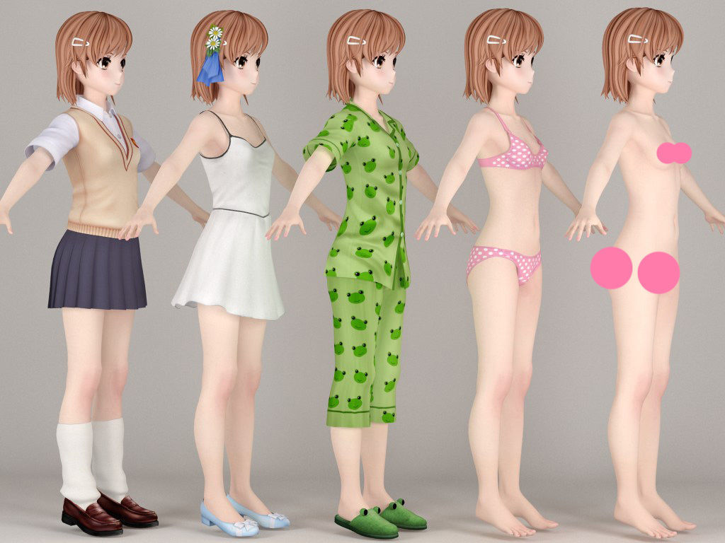 T pose nonrigged model of Misaka Mikoto anime girl  3D model_6