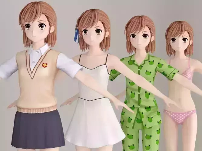 T pose nonrigged model of Misaka Mikoto anime girl  3D model