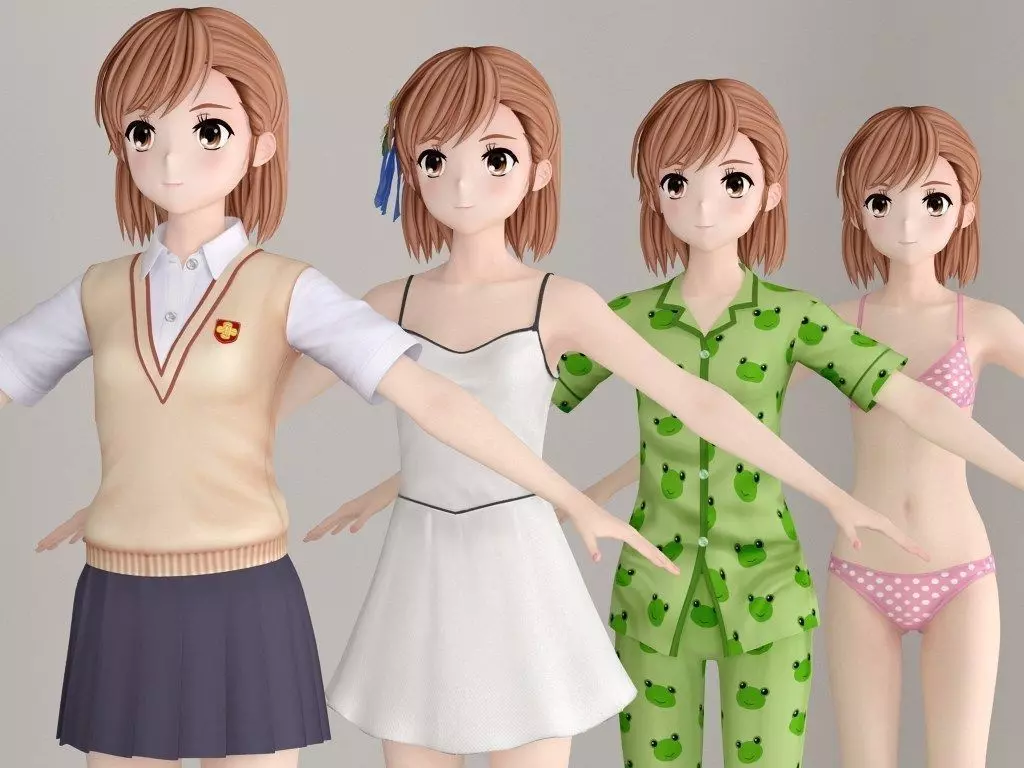 T pose nonrigged model of Misaka Mikoto anime girl  3D model_0