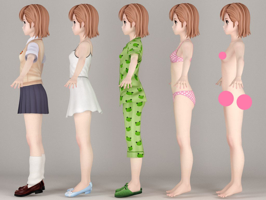 T pose nonrigged model of Misaka Mikoto anime girl  3D model_4