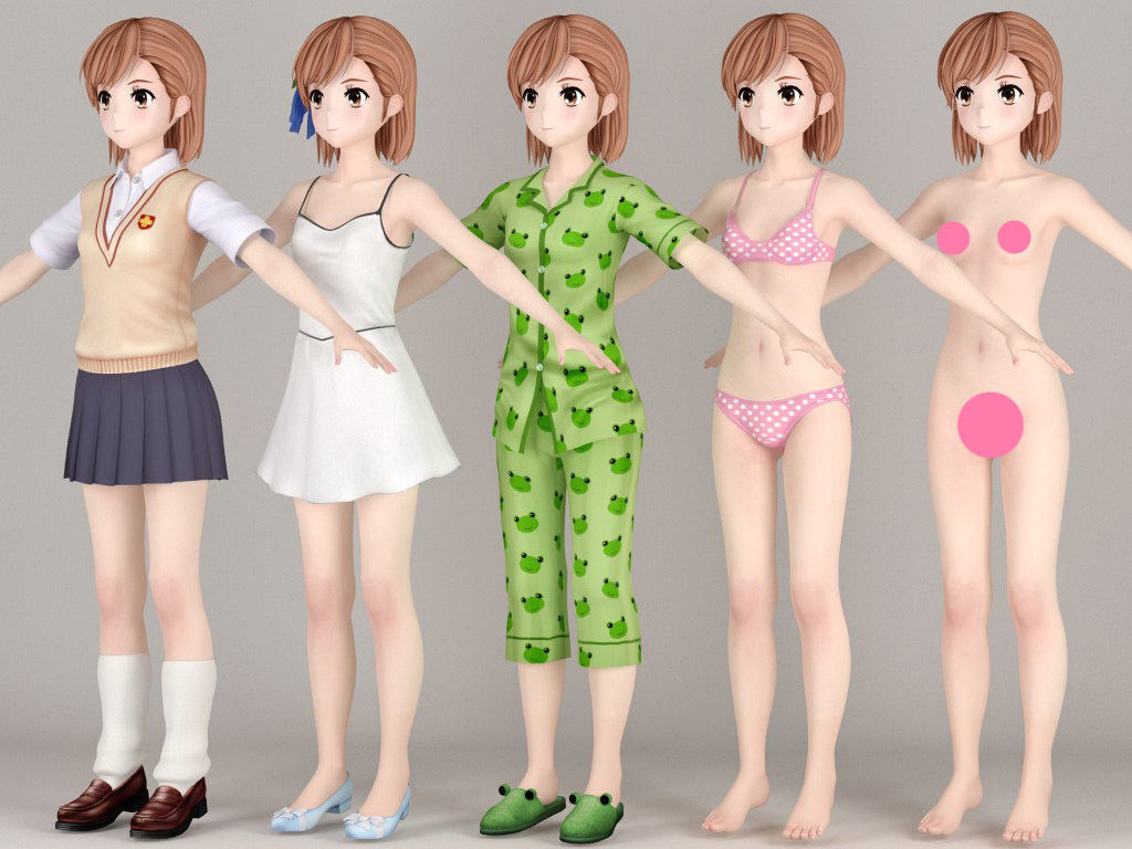 T pose nonrigged model of Misaka Mikoto anime girl  3D model_3