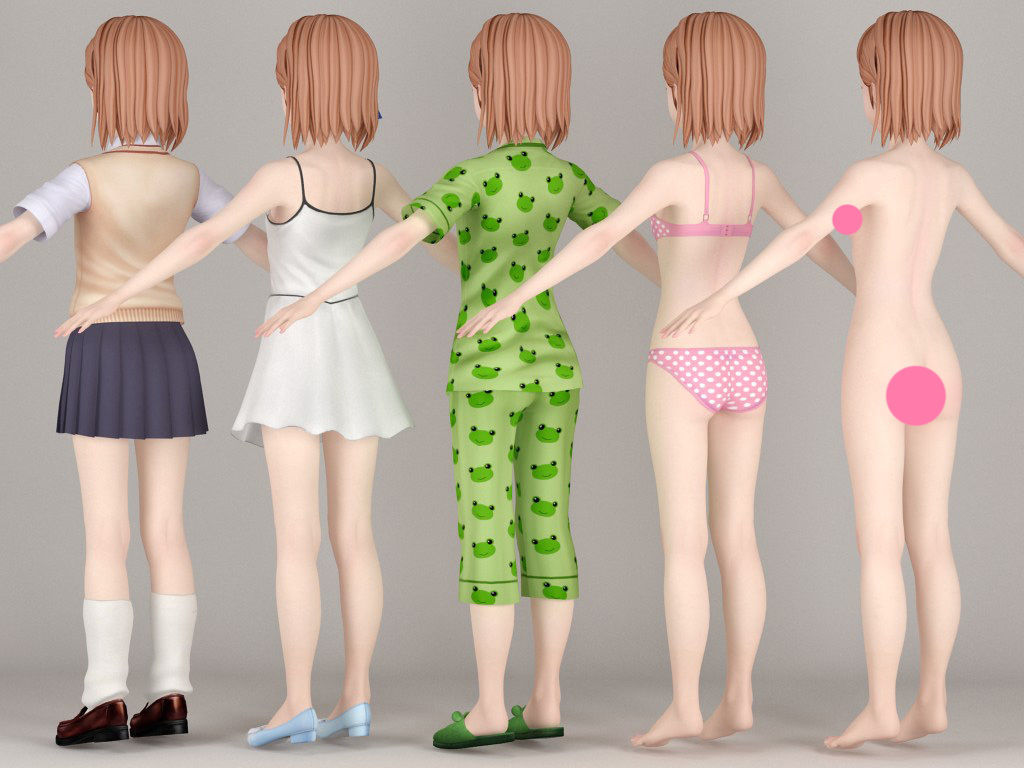 T pose nonrigged model of Misaka Mikoto anime girl  3D model_5