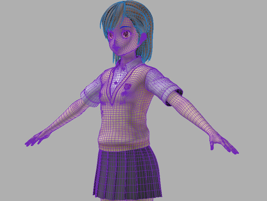 T pose nonrigged model of Misaka Mikoto anime girl  3D model_8