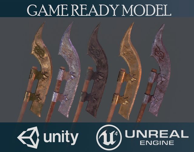 Halberd with 6 skins Low-poly 3D model