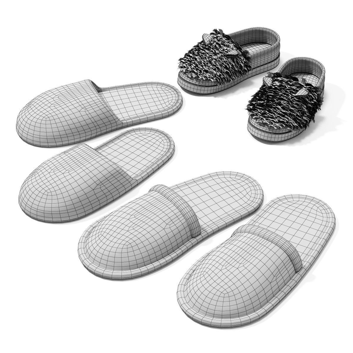Slippers pair of and pair of Low-poly 3D model_1
