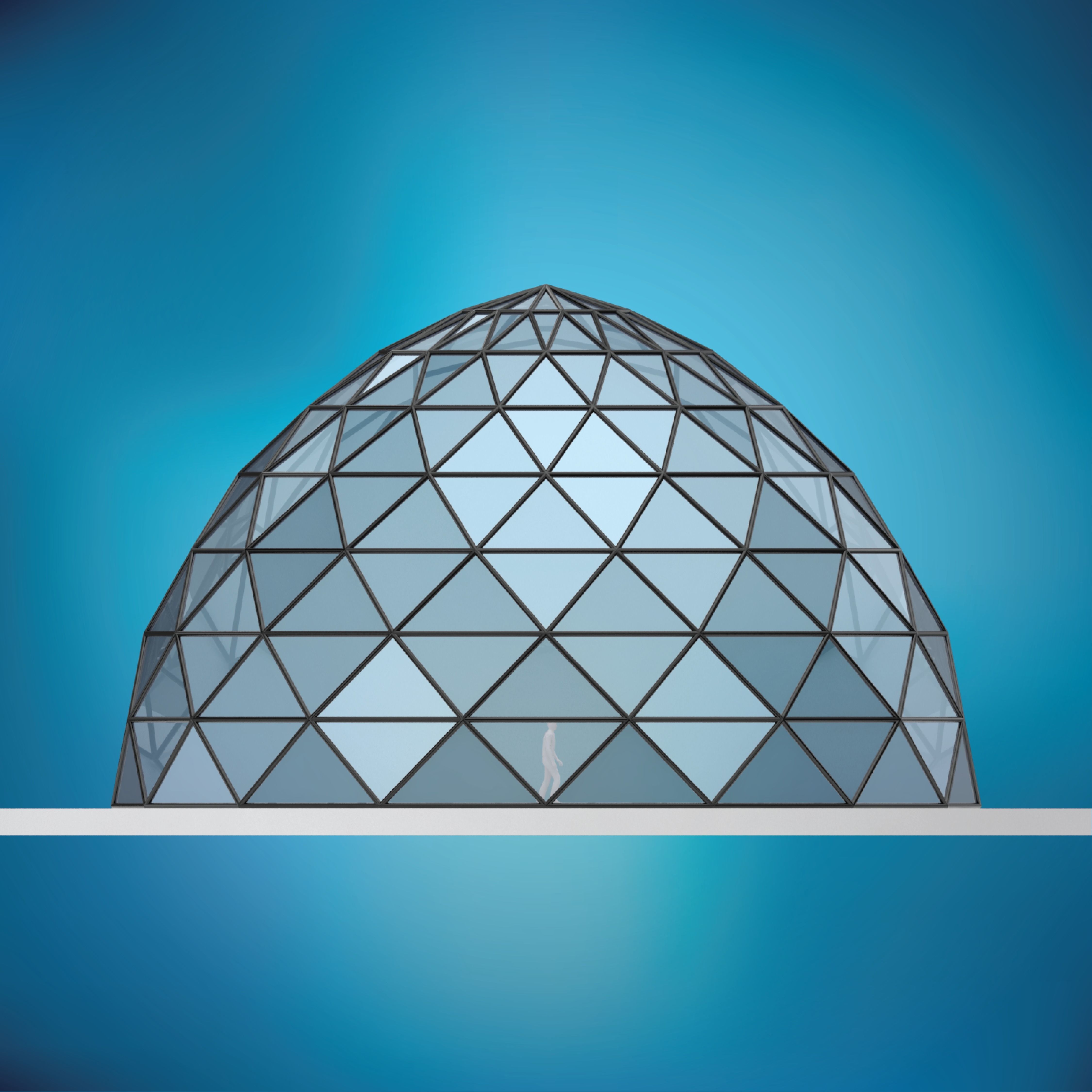 Dome pointed hexagonal triangulated structure with glass panels Low-poly 3D model_4