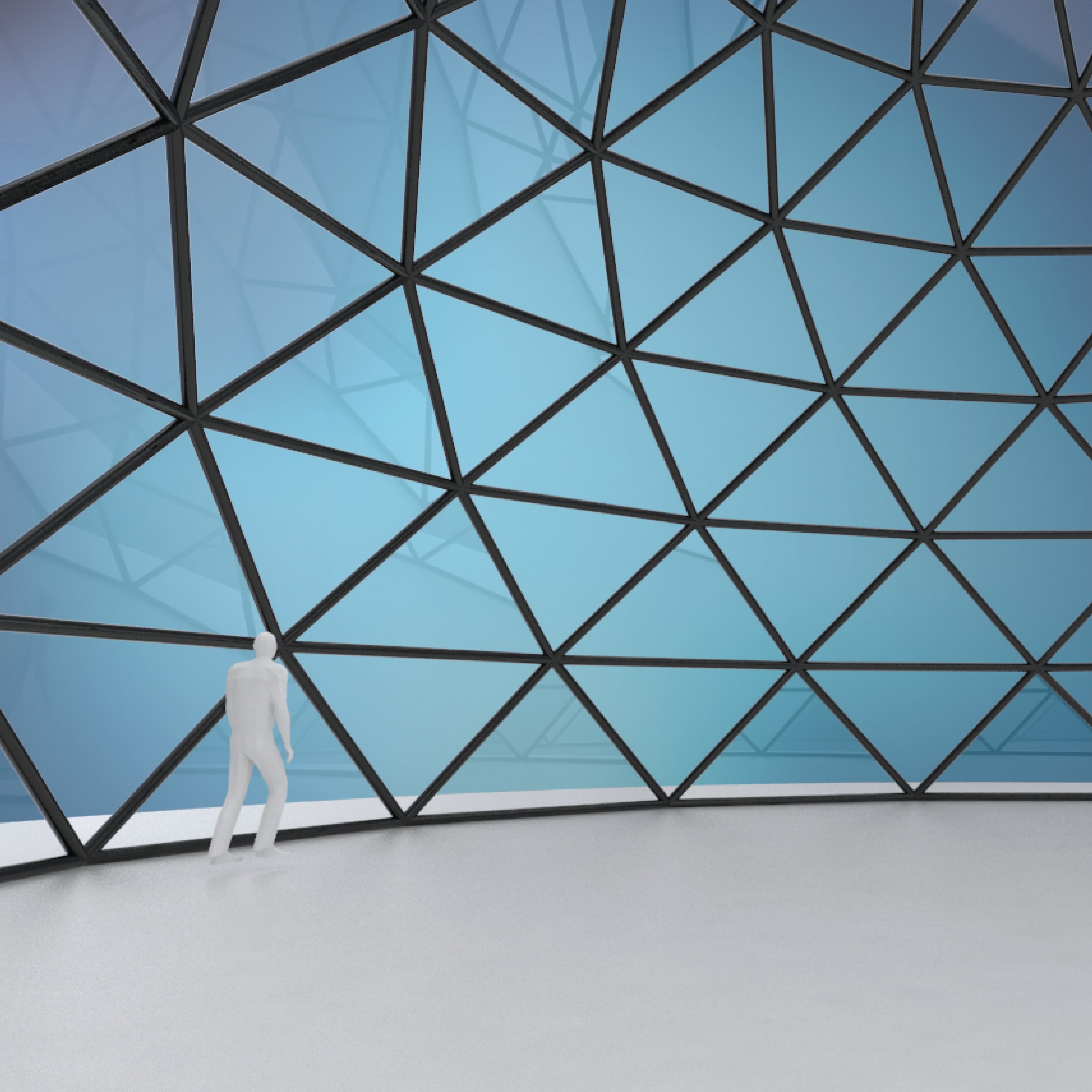 Dome pointed hexagonal triangulated structure with glass panels Low-poly 3D model_3
