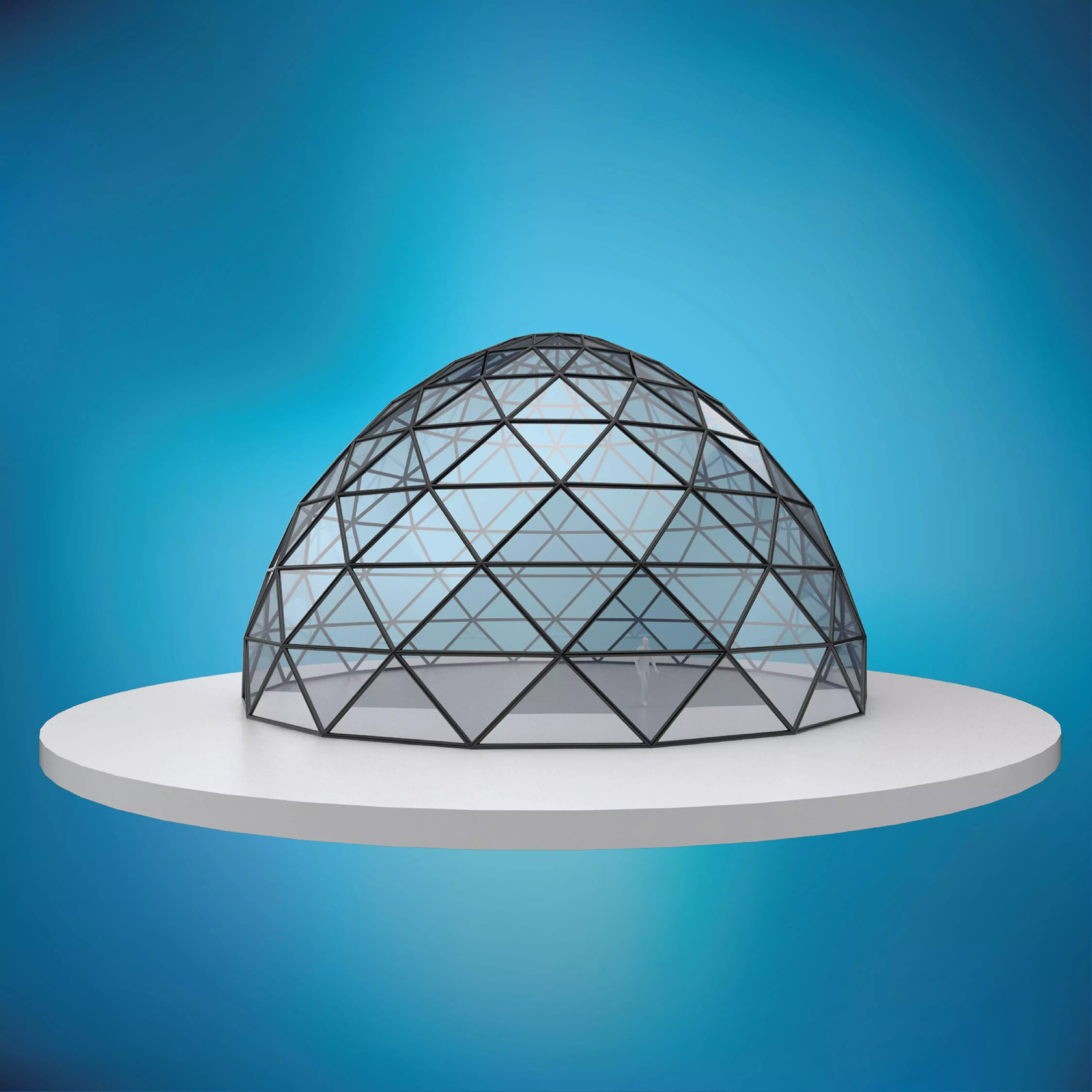 Dome pointed hexagonal triangulated structure with glass panels Low-poly 3D model_0