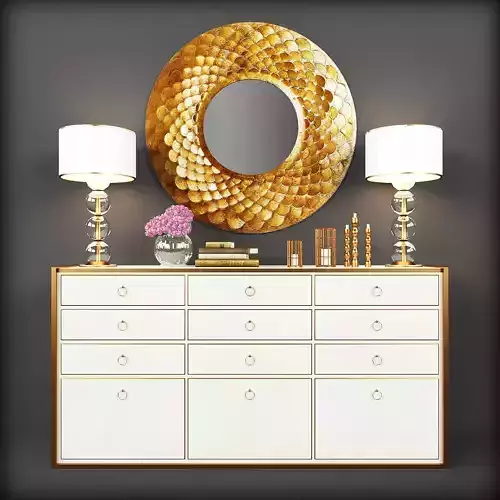Decorative set-2 3D model gold and dresser with mirror
