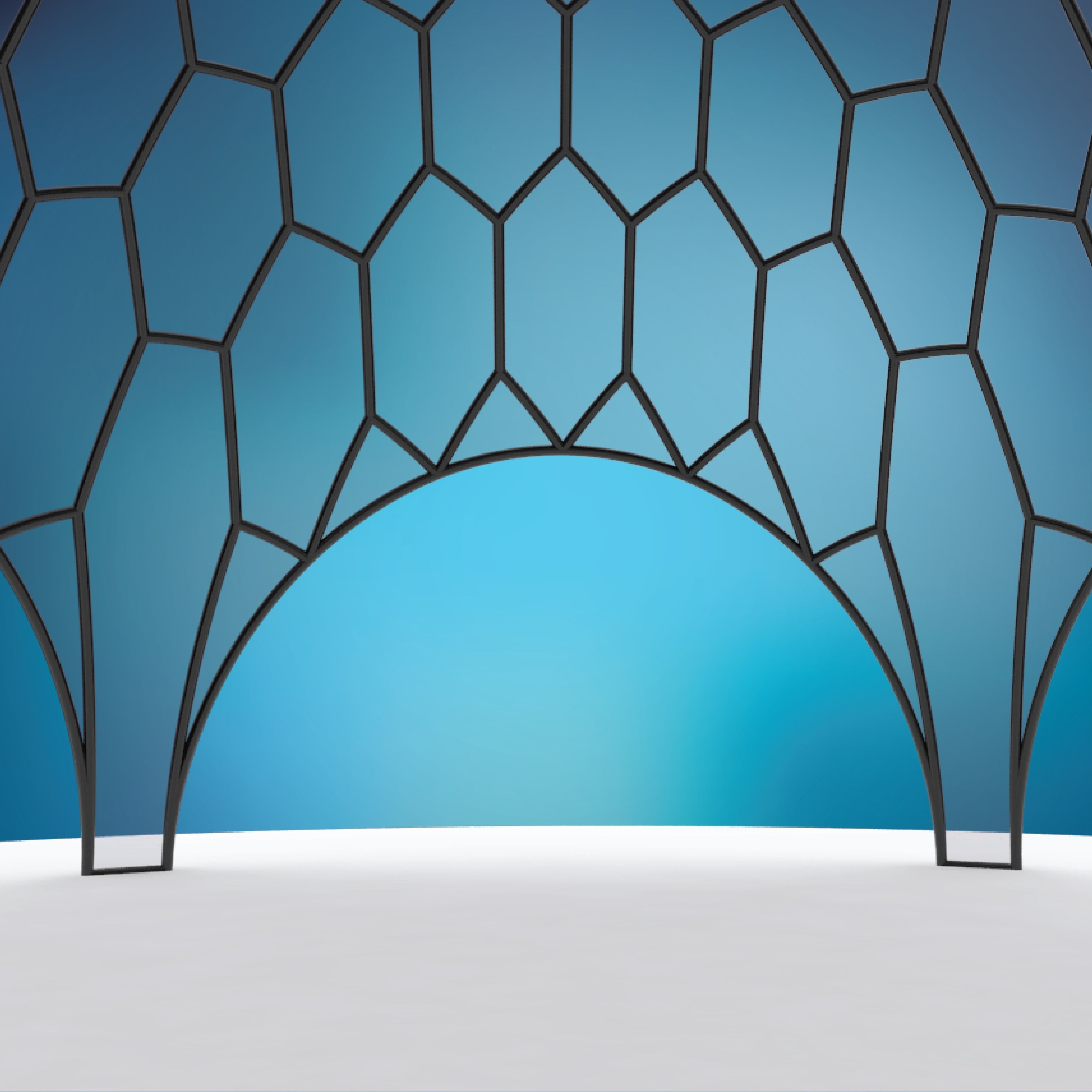 Pointed hexagonal dome wireframe with glass panels Low-poly 3D model_1