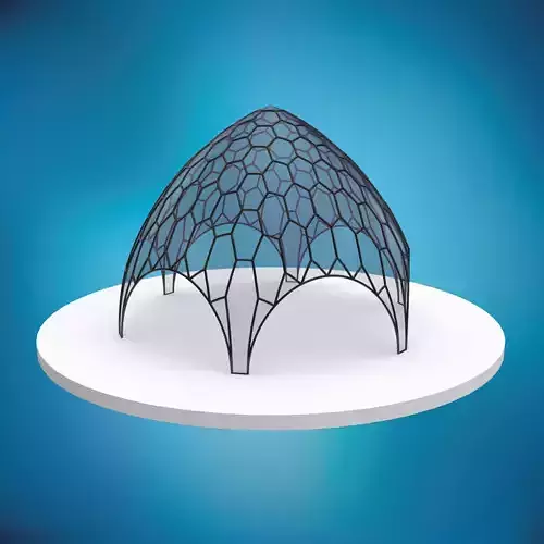 Pointed hexagonal dome wireframe with glass panels Low-poly 3D model