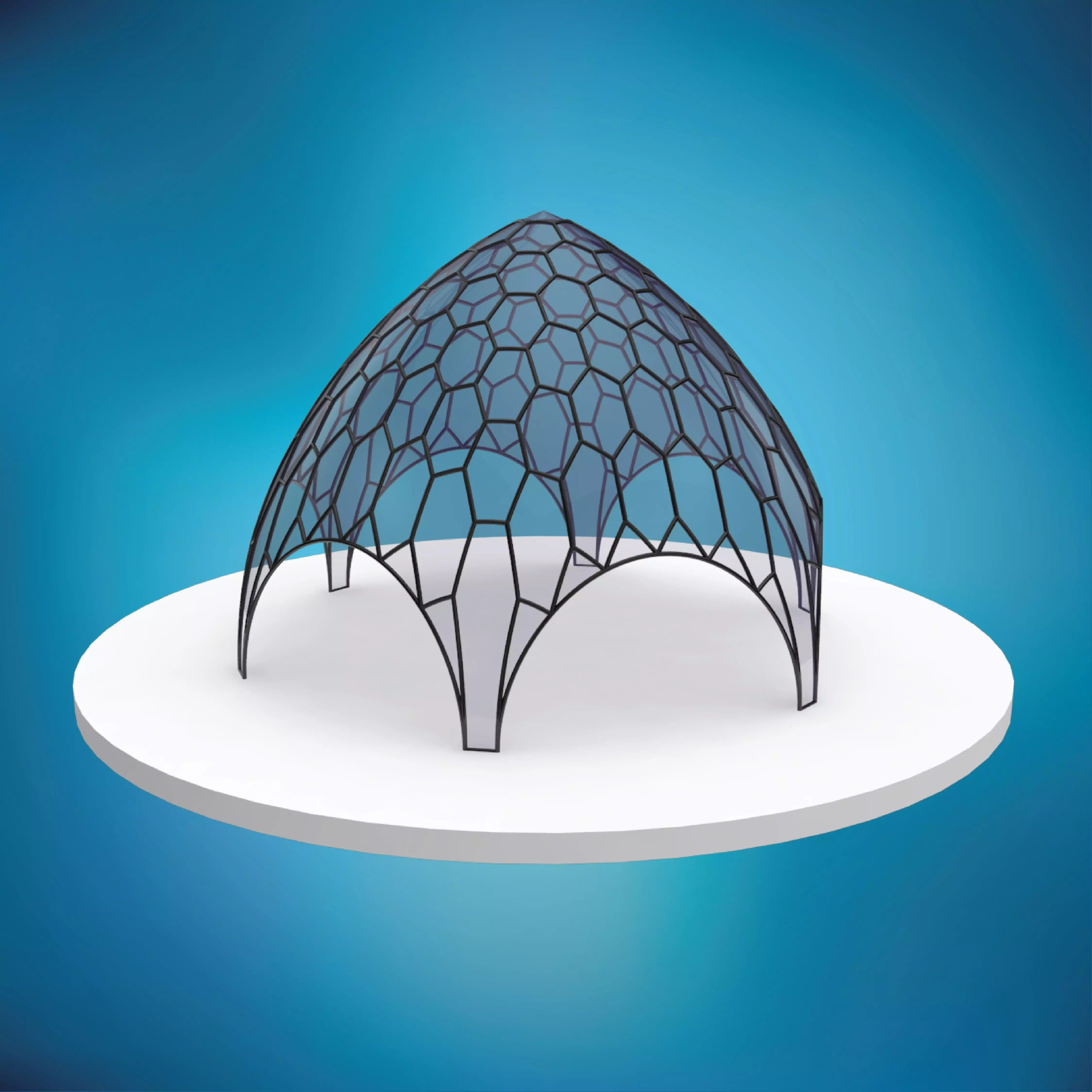 Pointed hexagonal dome wireframe with glass panels Low-poly 3D model_0