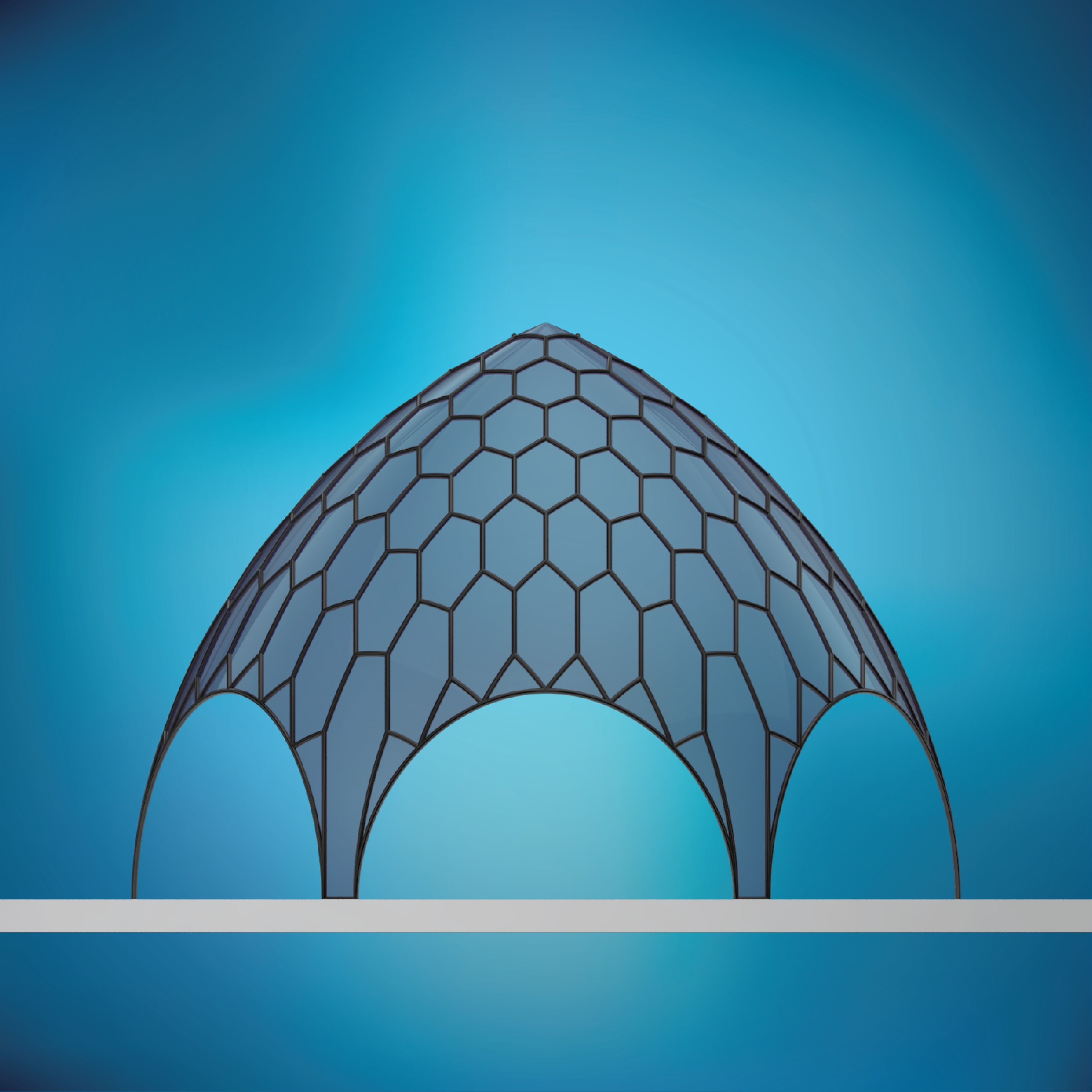 Pointed hexagonal dome wireframe with glass panels Low-poly 3D model_4