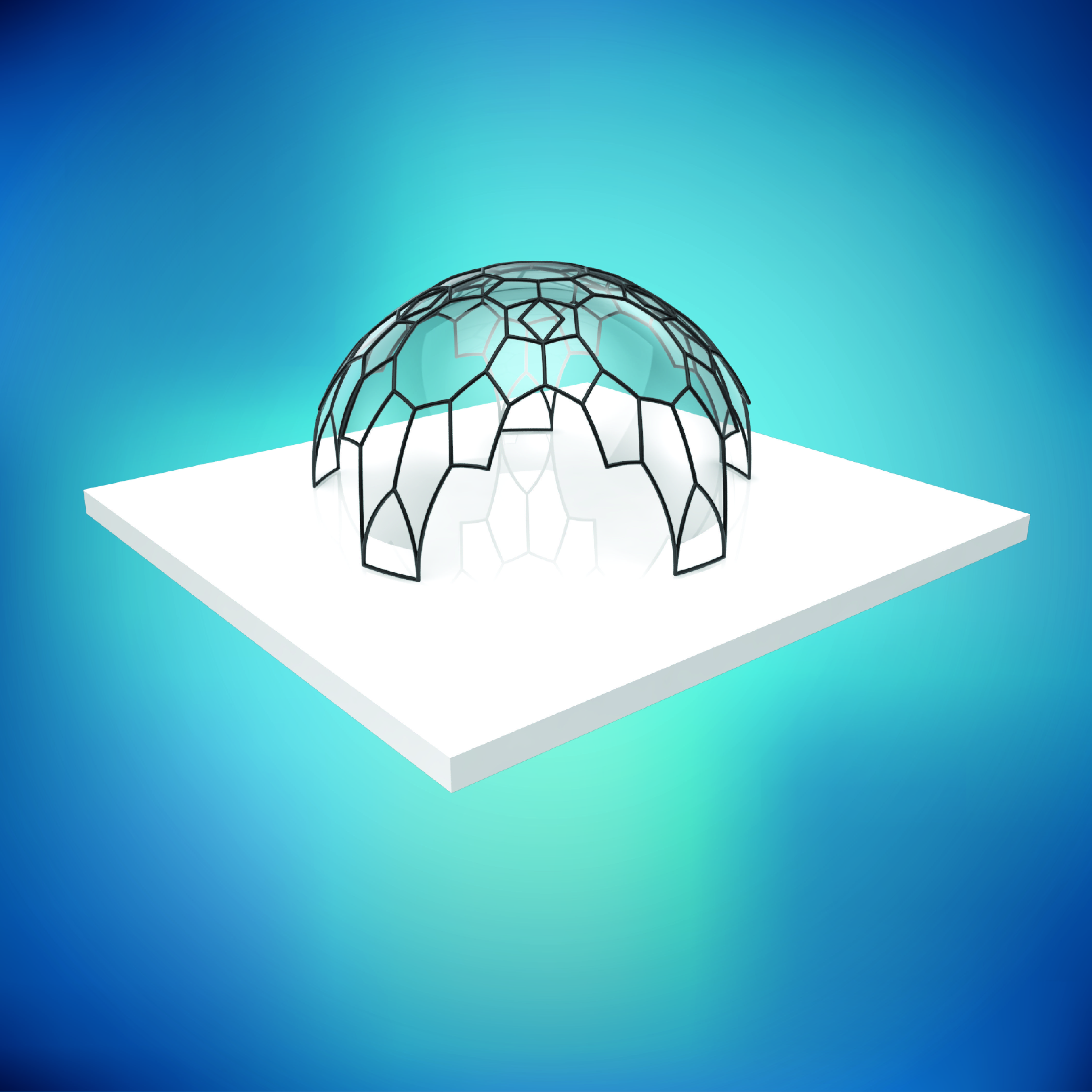 Dome pentagonal array dome wireframe with glass panels Low-poly 3D model_3