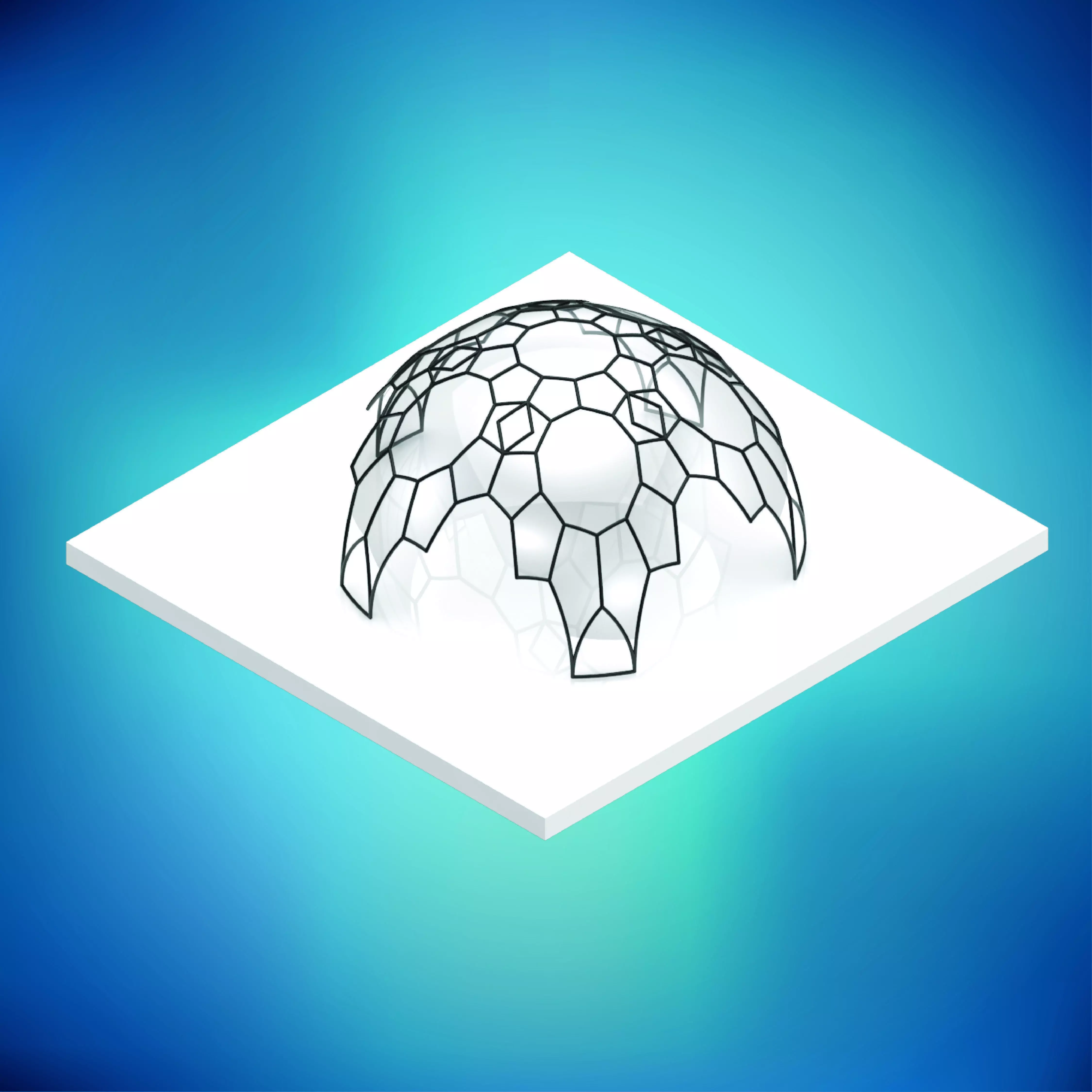Dome pentagonal array dome wireframe with glass panels Low-poly 3D model_0