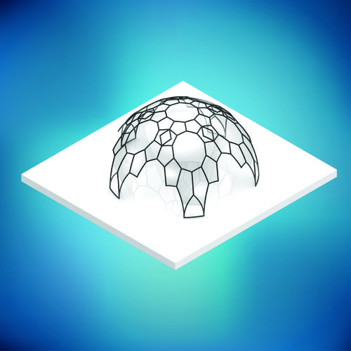 Dome pentagonal array dome wireframe with glass panels Low-poly 3D model