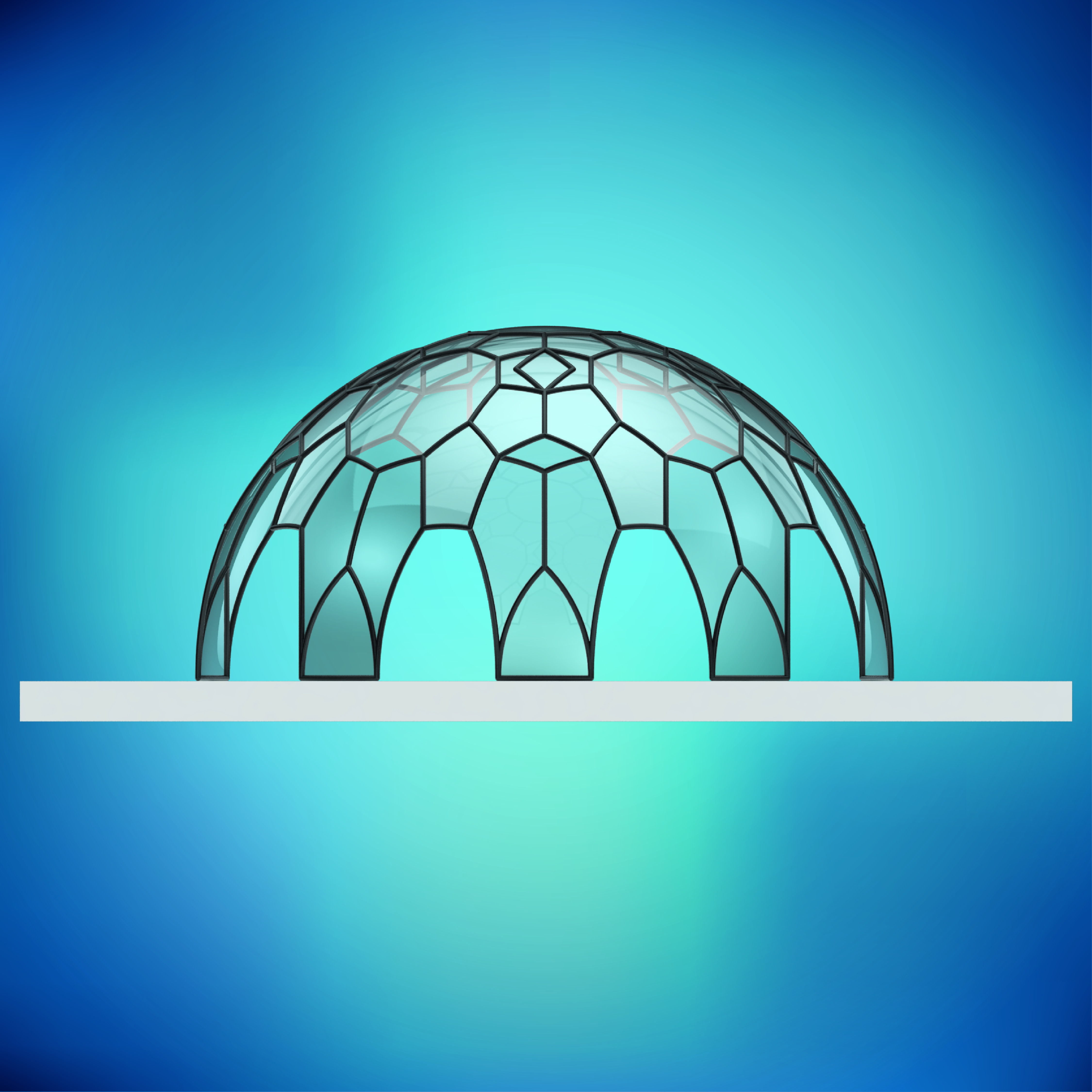 Dome pentagonal array dome wireframe with glass panels Low-poly 3D model_4