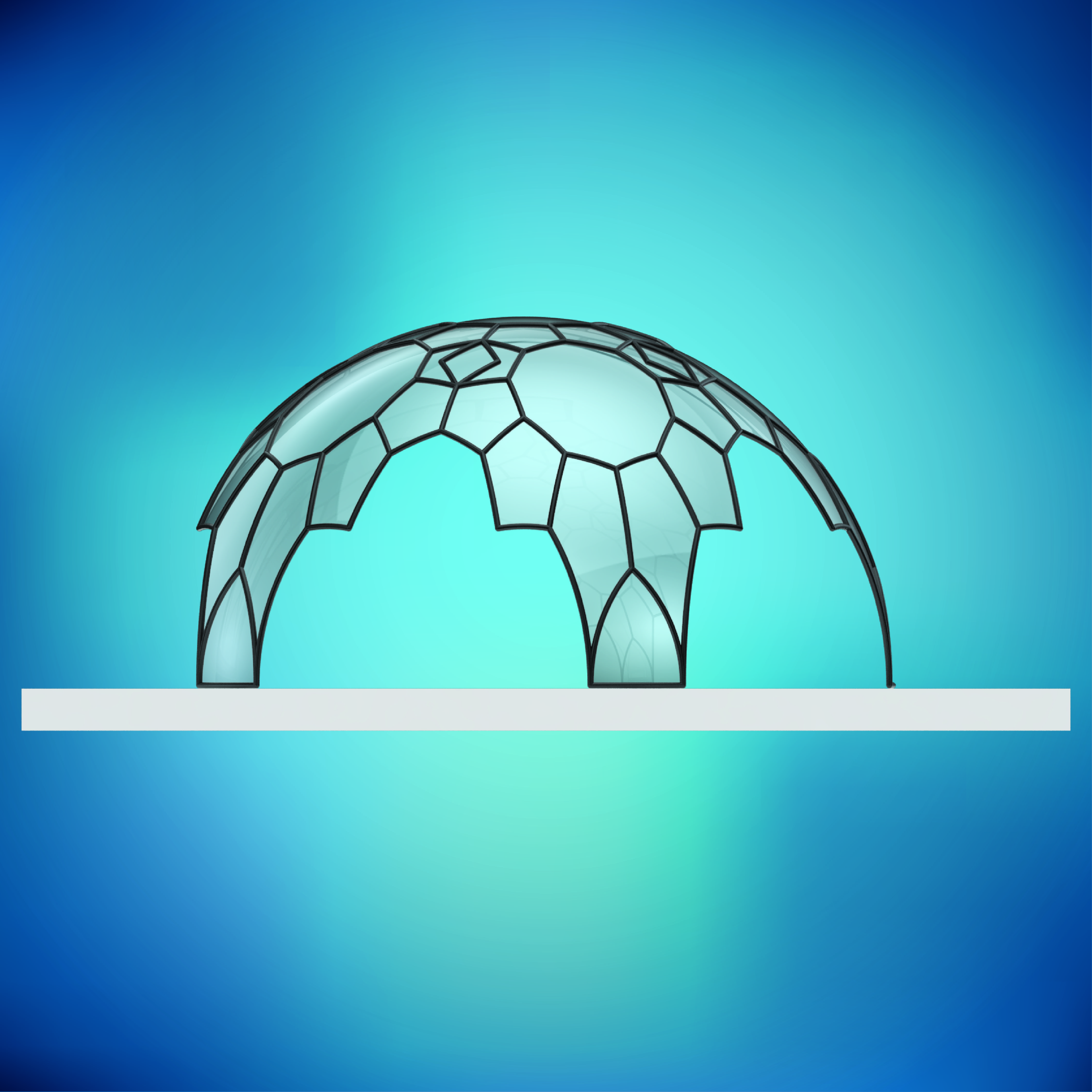 Dome pentagonal array dome wireframe with glass panels Low-poly 3D model_2