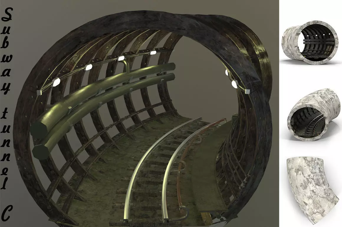 Subway tunnel C Low-poly 3D model_0