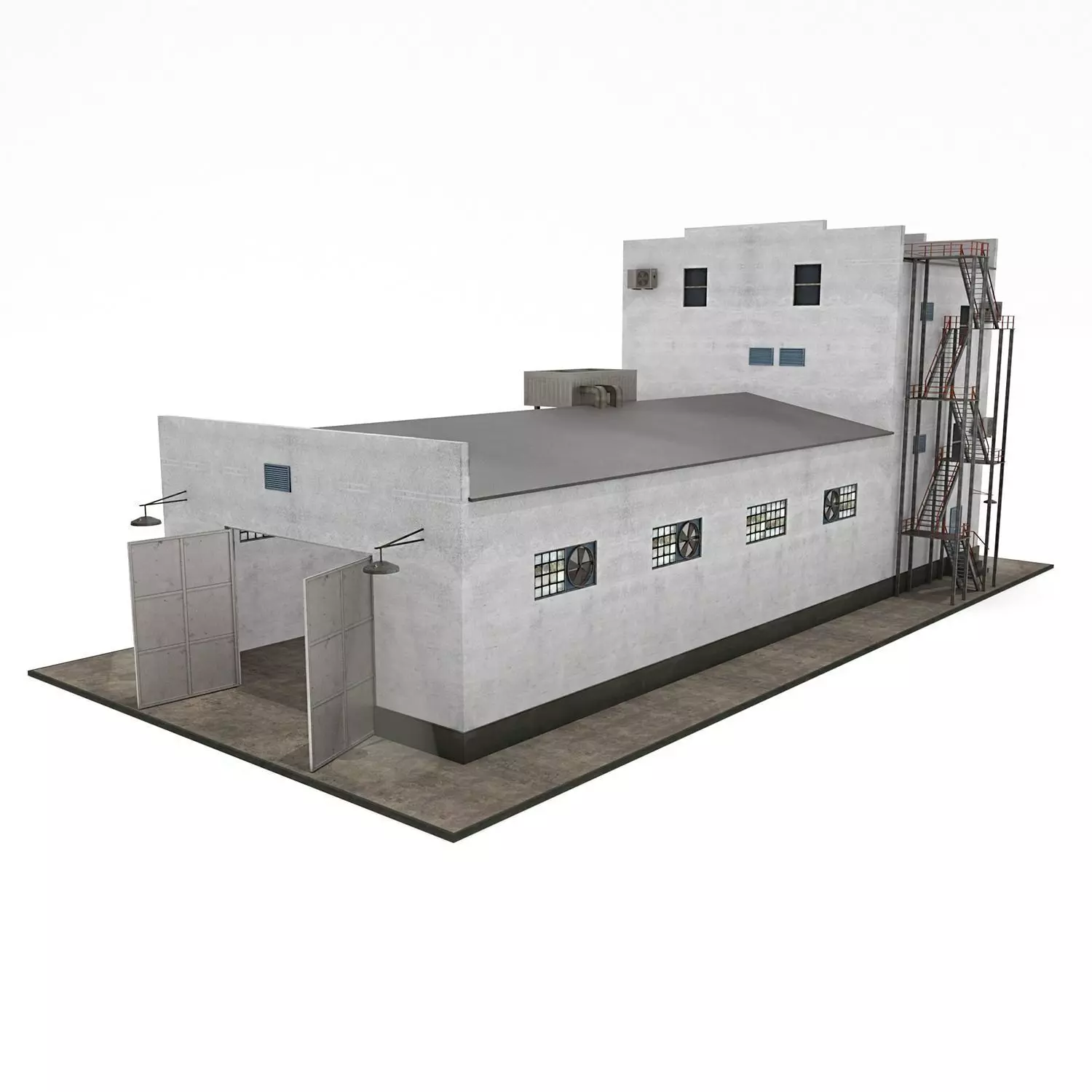 Industrial Building Low-poly 3D model_0