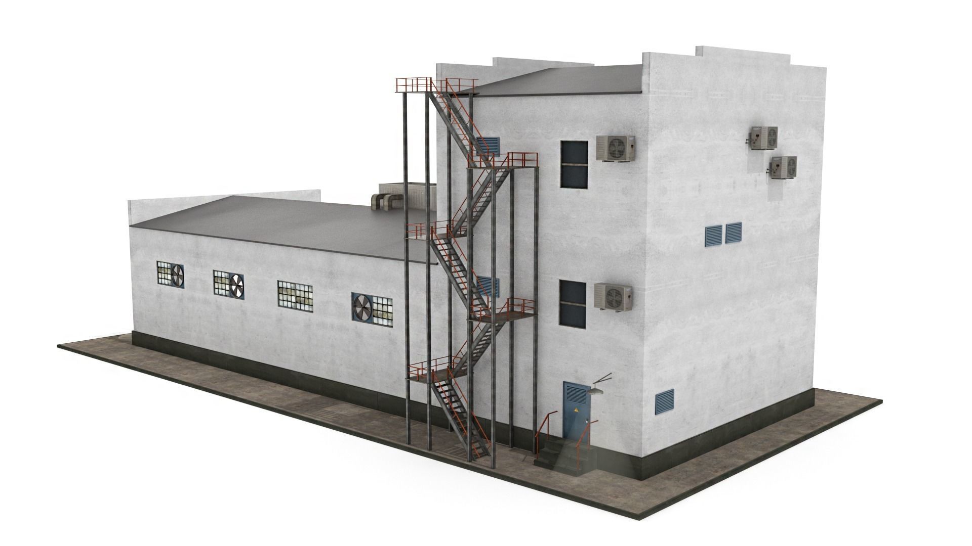 Industrial Building Low-poly 3D model_6