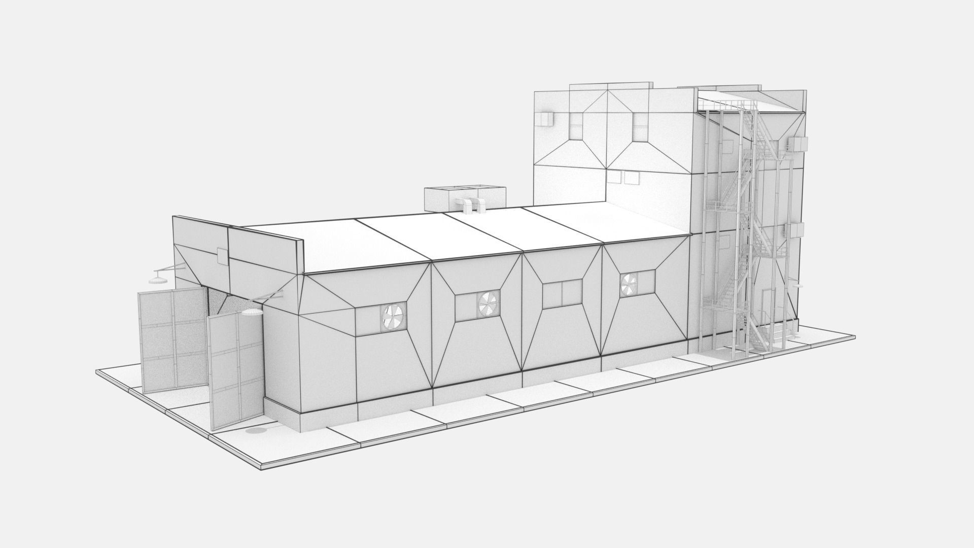 Industrial Building Low-poly 3D model_1