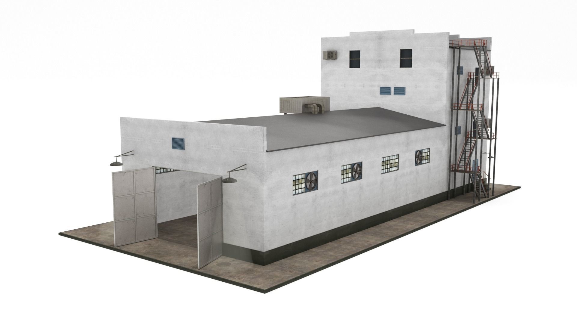 Industrial Building Low-poly 3D model_2