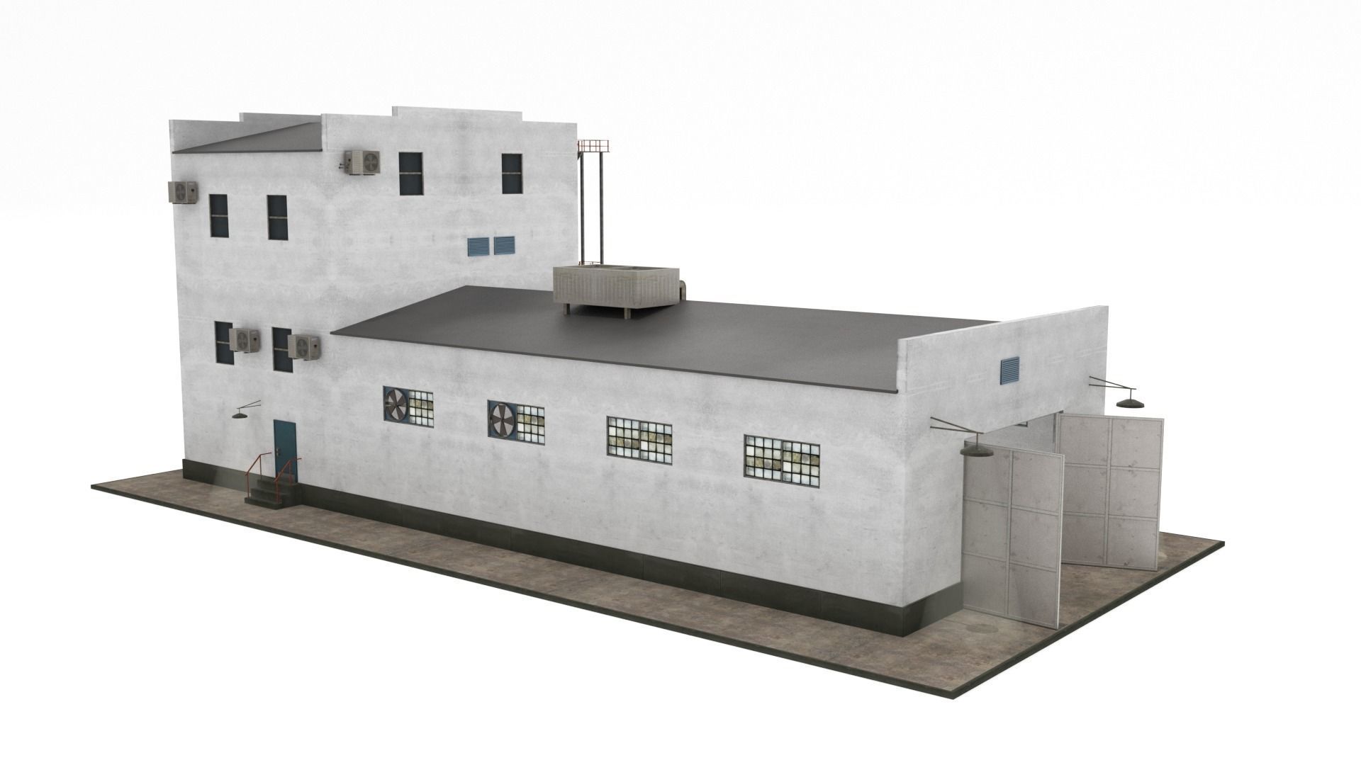 Industrial Building Low-poly 3D model_3