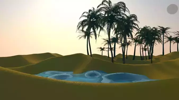 desert with palm trees and water Free low-poly 3D model