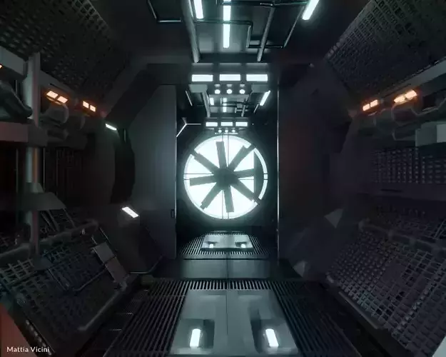 Sci-fi Corridor with monster fan - Spaceship Interior