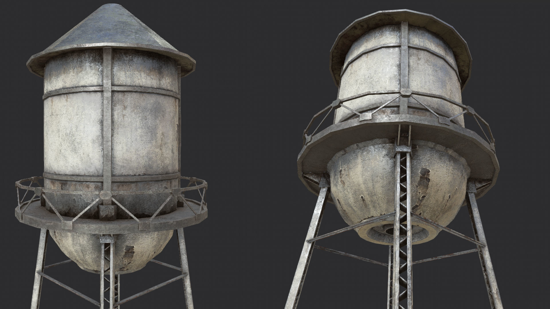 Old Water Tower PBR Low-poly 3D model_1