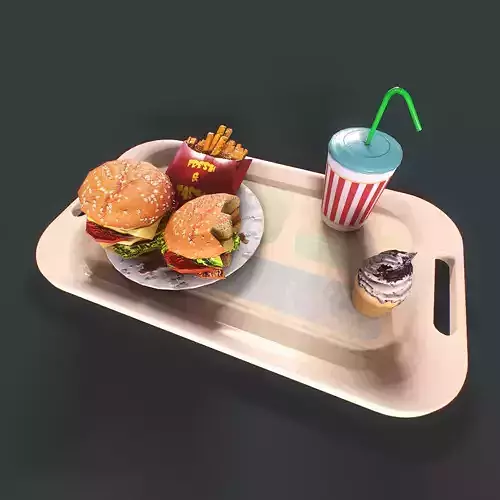 Burger pbr burgers and fries on tray Low-poly 3D model